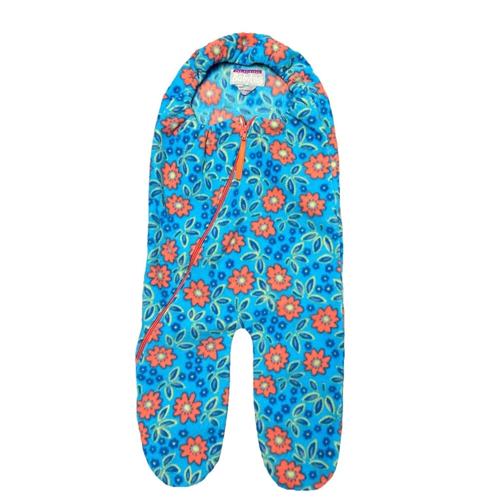 Vtg The Original Babybag Fleece Bunting L6-18 Months Blue Floral Zip Sleep Sack